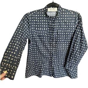 Marni Women’s Star Print Button Down Shirt Vintage Navy Cream Size IT 40 US 4